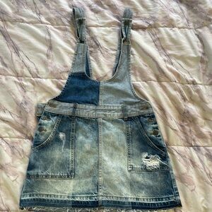 Free People Denim Overalls Dress with Patchwork Details
